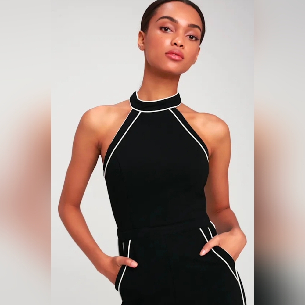 Lulu's Black And White Jumpsuit Wide Leg Size M - Picture 4 of 8